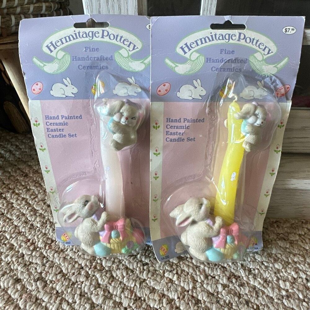 Hermitage pottery Hand painted ceramic Easter candle set 1994 set of 2